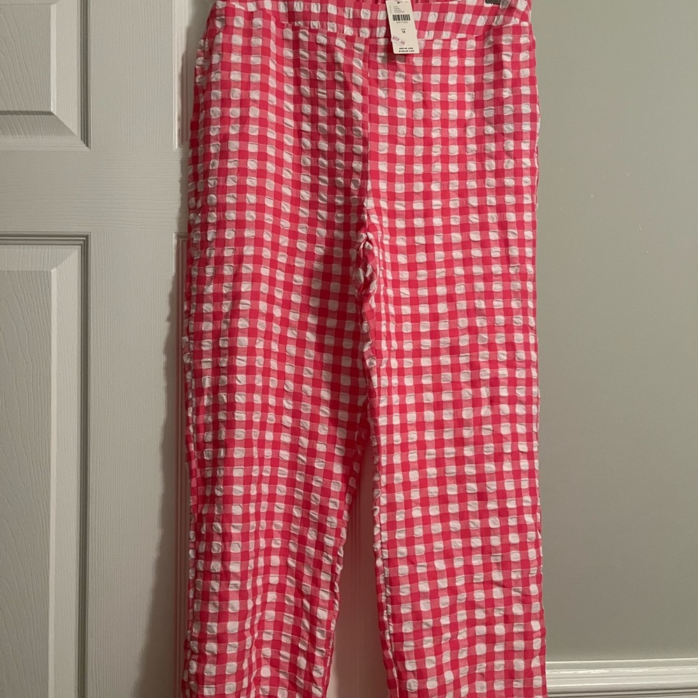 Anthropologie Pink white gingham check ankle pants